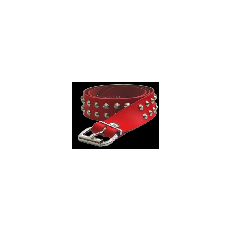 2 row conical stud red leather belt