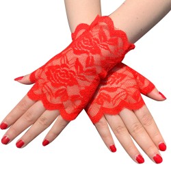 GL0007  Gloves Red Lace Cut...
